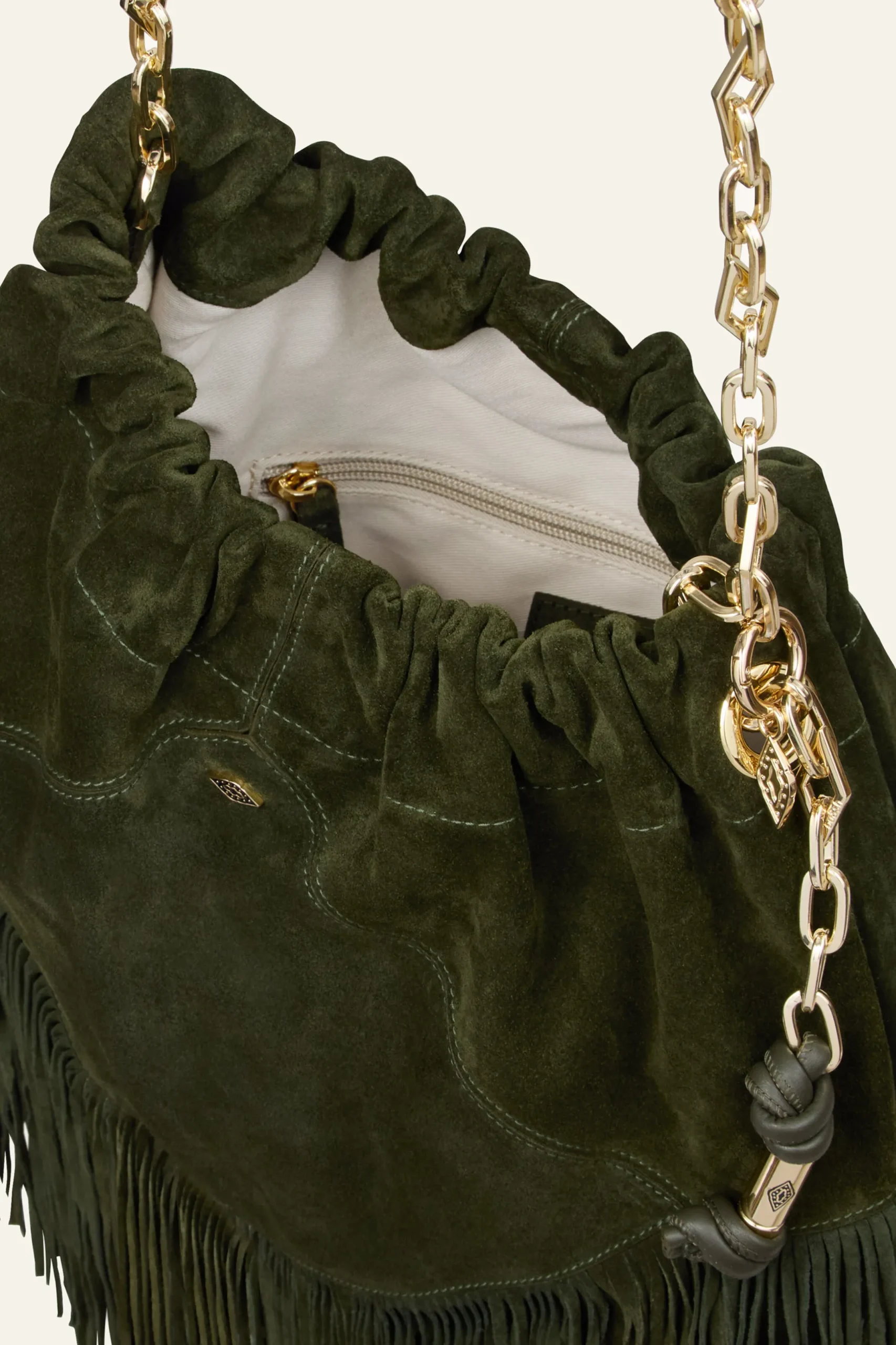 JUNE sac daim franges 450 €